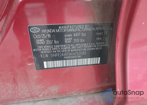 2019 Hyundai Sonata Se from USA, damaged, VIN 5NPE24AF5KH752583